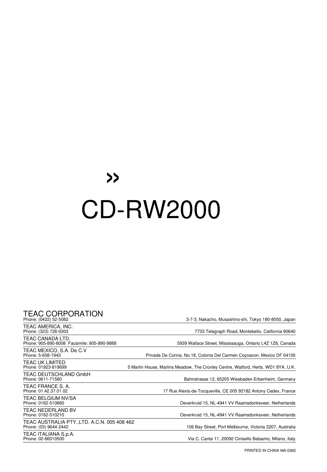 Tascam CD-RW2000 owner manual 