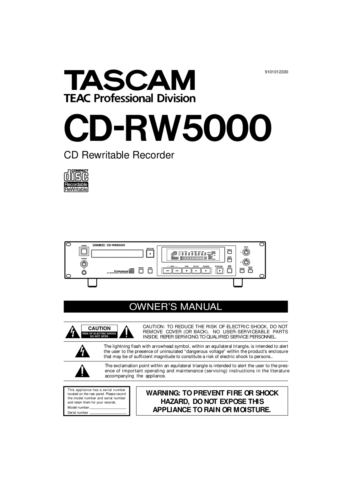 Tascam CD-RW5000 owner manual 