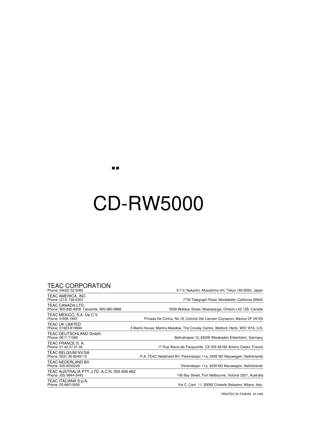 Tascam CD-RW5000 owner manual 