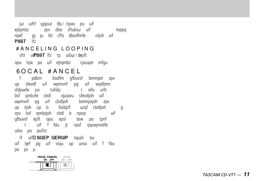 Tascam CD-VT1 manual Vocal Cancel, Canceling looping 