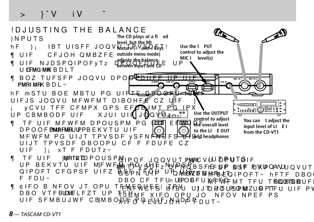 Tascam CD-VT1 manual Adjusting the balance, Inputs, Outputs 