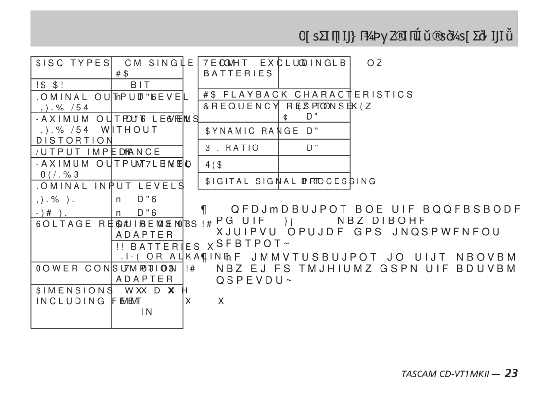 Tascam CD-VT1MKII owner manual Facts and ﬁgures speciﬁcations, Line OUT 