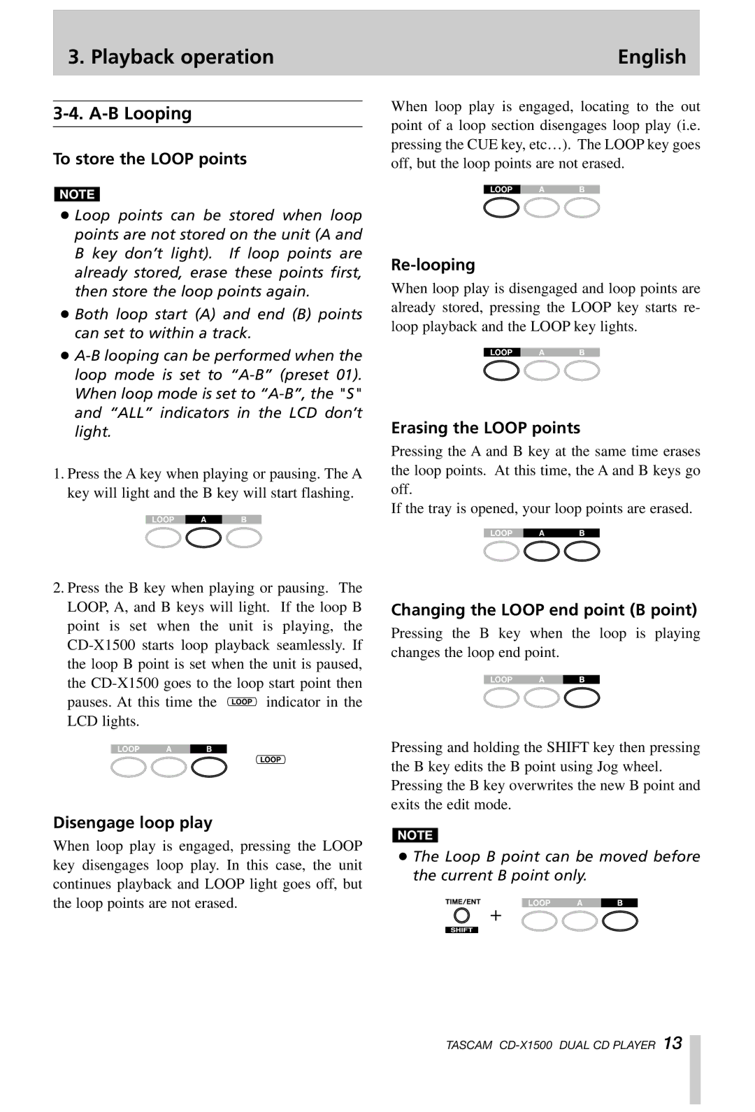 Tascam CD-X1500 owner manual B Looping 