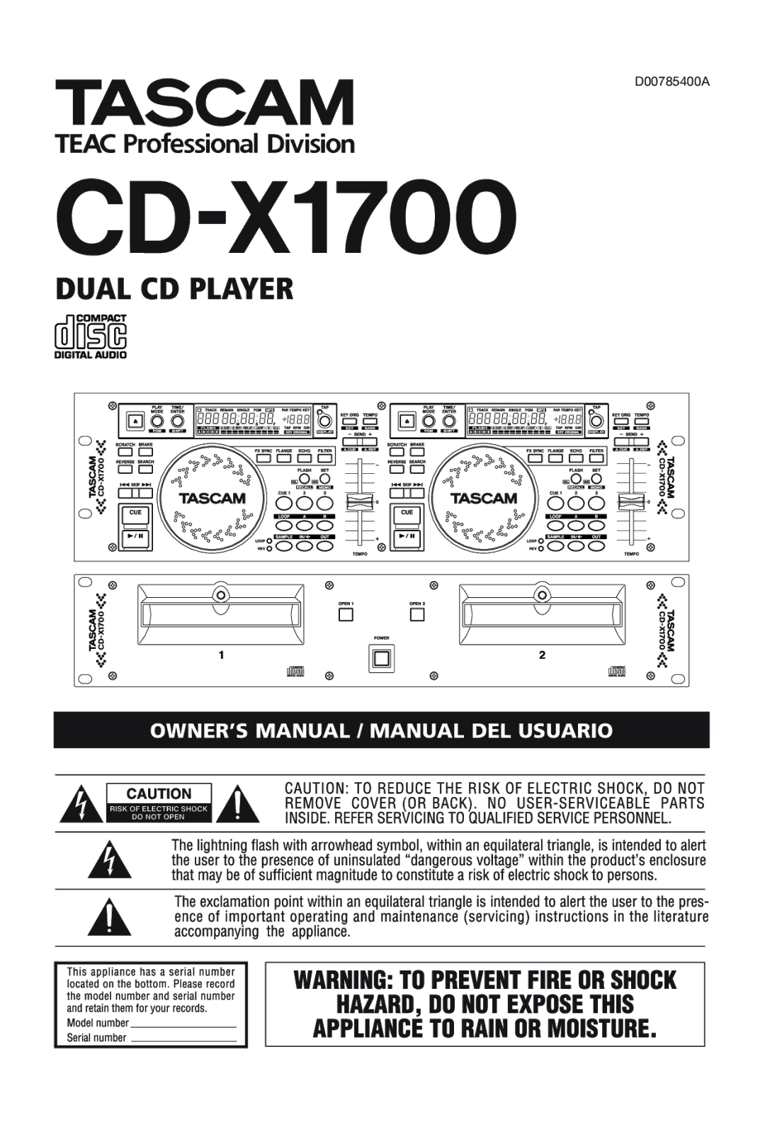 Tascam CD-X1700 owner manual 