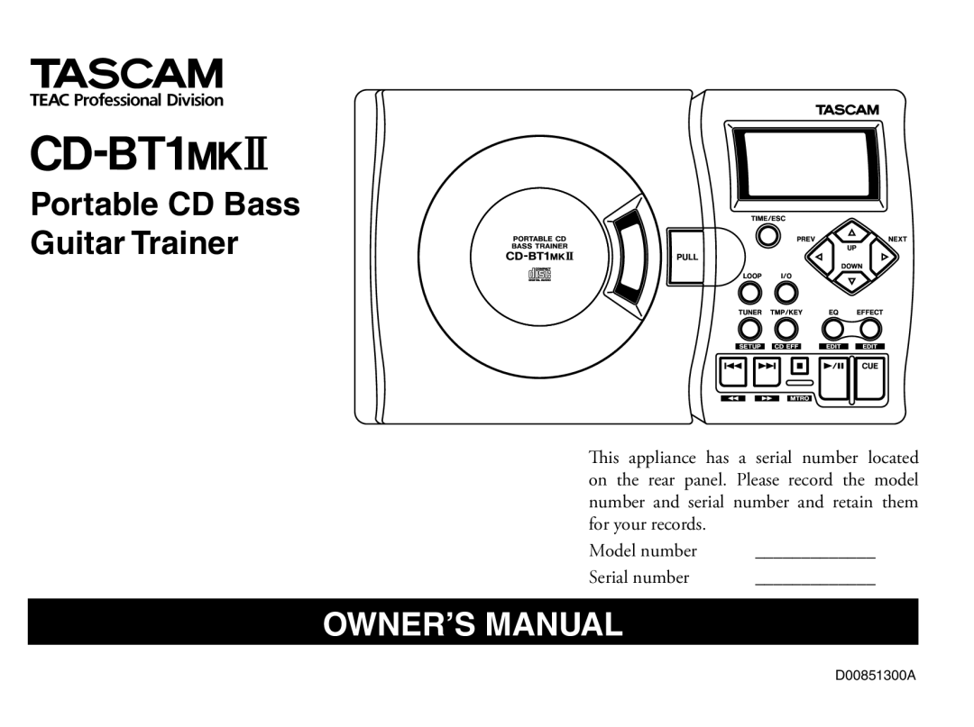 Tascam D00851300A owner manual CD-BT1@# 