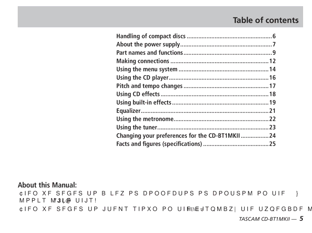 Tascam D00851300A owner manual Table of contents, About this Manual 