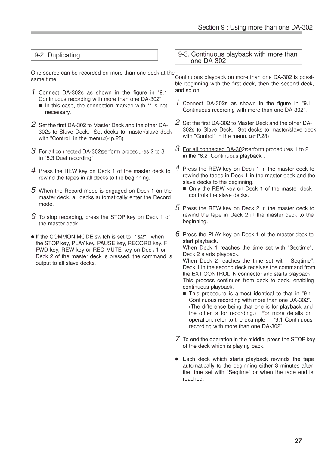 Tascam owner manual Using more than one DA-302 Duplicating, Continuous playback with more than one DA-302 