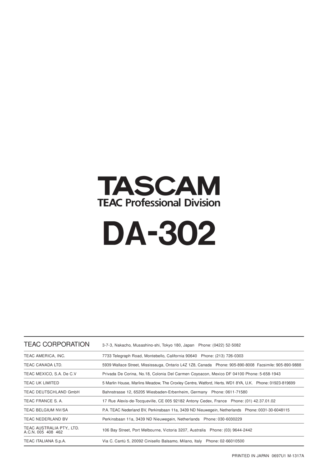 Tascam DA-302 owner manual 