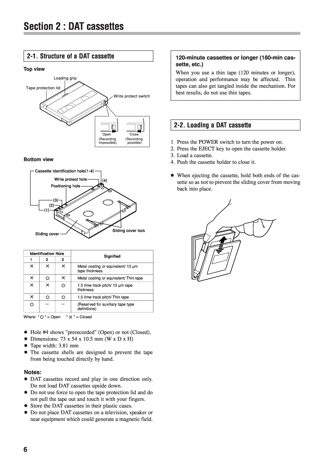 Tascam DA-302 owner manual DAT cassettes, Structure of a DAT cassette, Loading a DAT cassette 