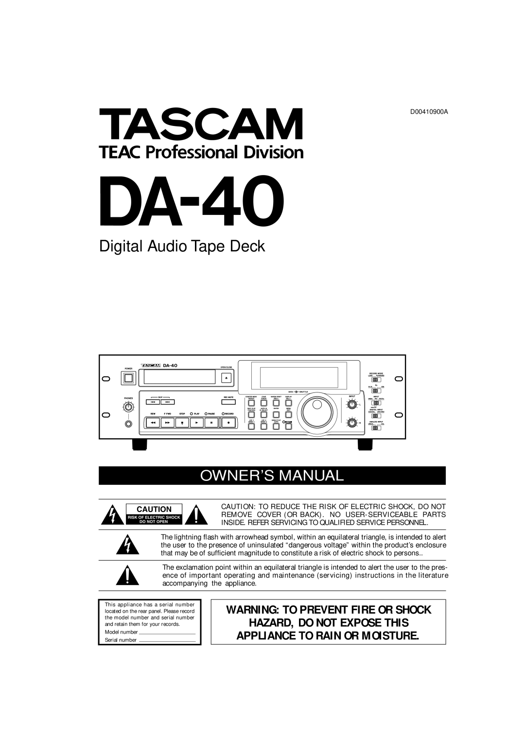 Tascam DA-40 owner manual 