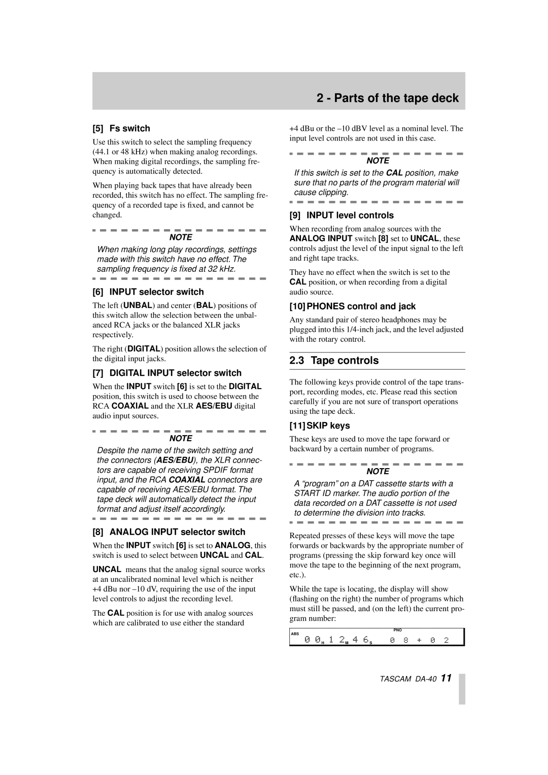 Tascam DA-40 owner manual Tape controls 