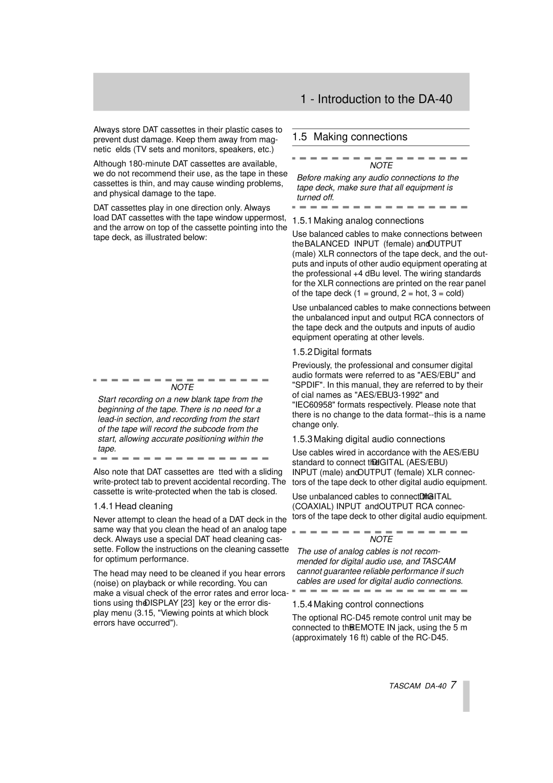 Tascam DA-40 owner manual Making connections 