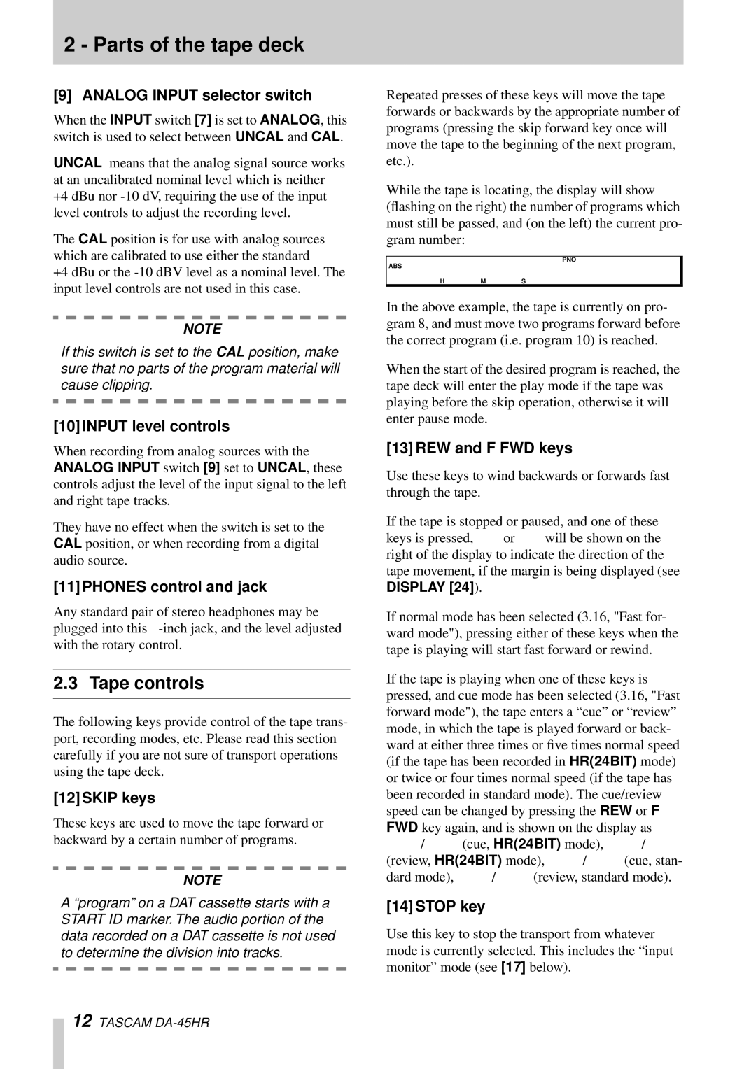 Tascam DA-45HR owner manual Tape controls 