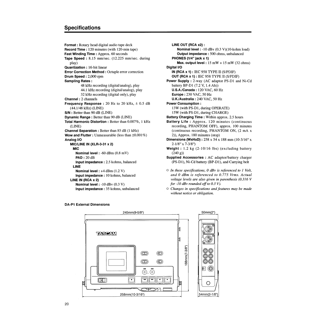 Tascam DA-P1 manual 