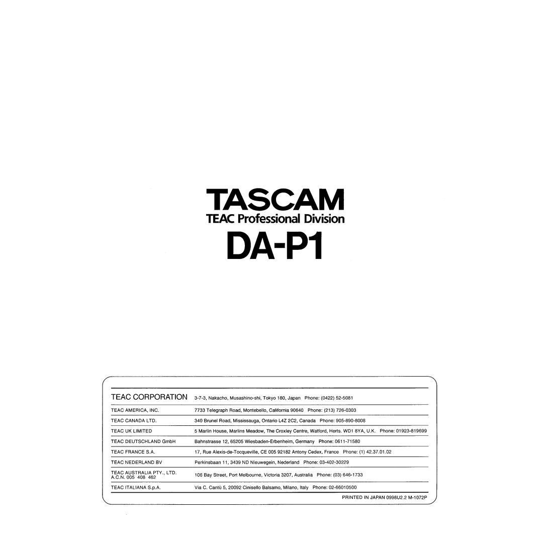 Tascam DA-P1 manual 