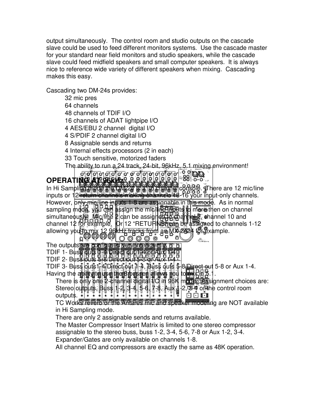 Tascam DM-24 manual Operating AT 96kHz 