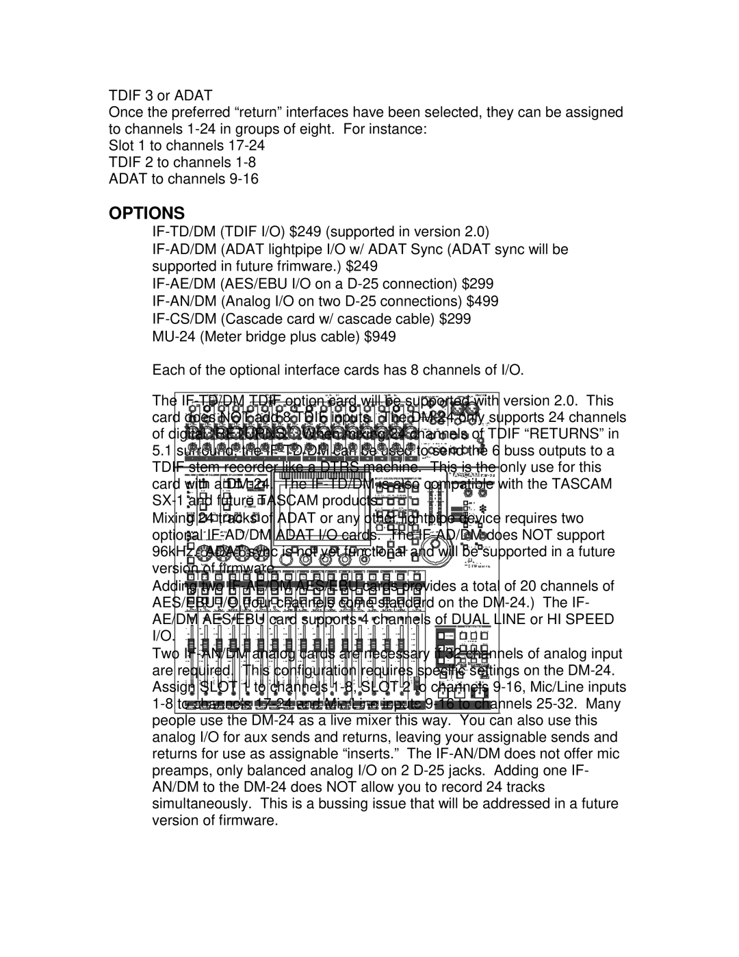 Tascam DM-24 manual Options 