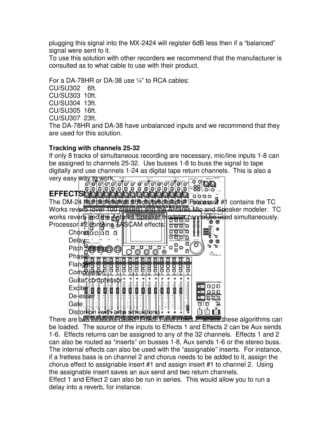 Tascam DM-24 manual Effects, Tracking with channels 