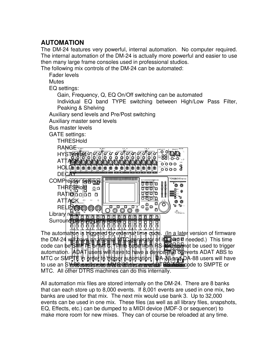 Tascam DM-24 manual Automation, Ratio Attack Release 