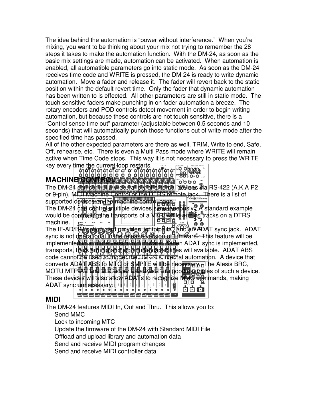 Tascam DM-24 manual Machine Control, Midi 