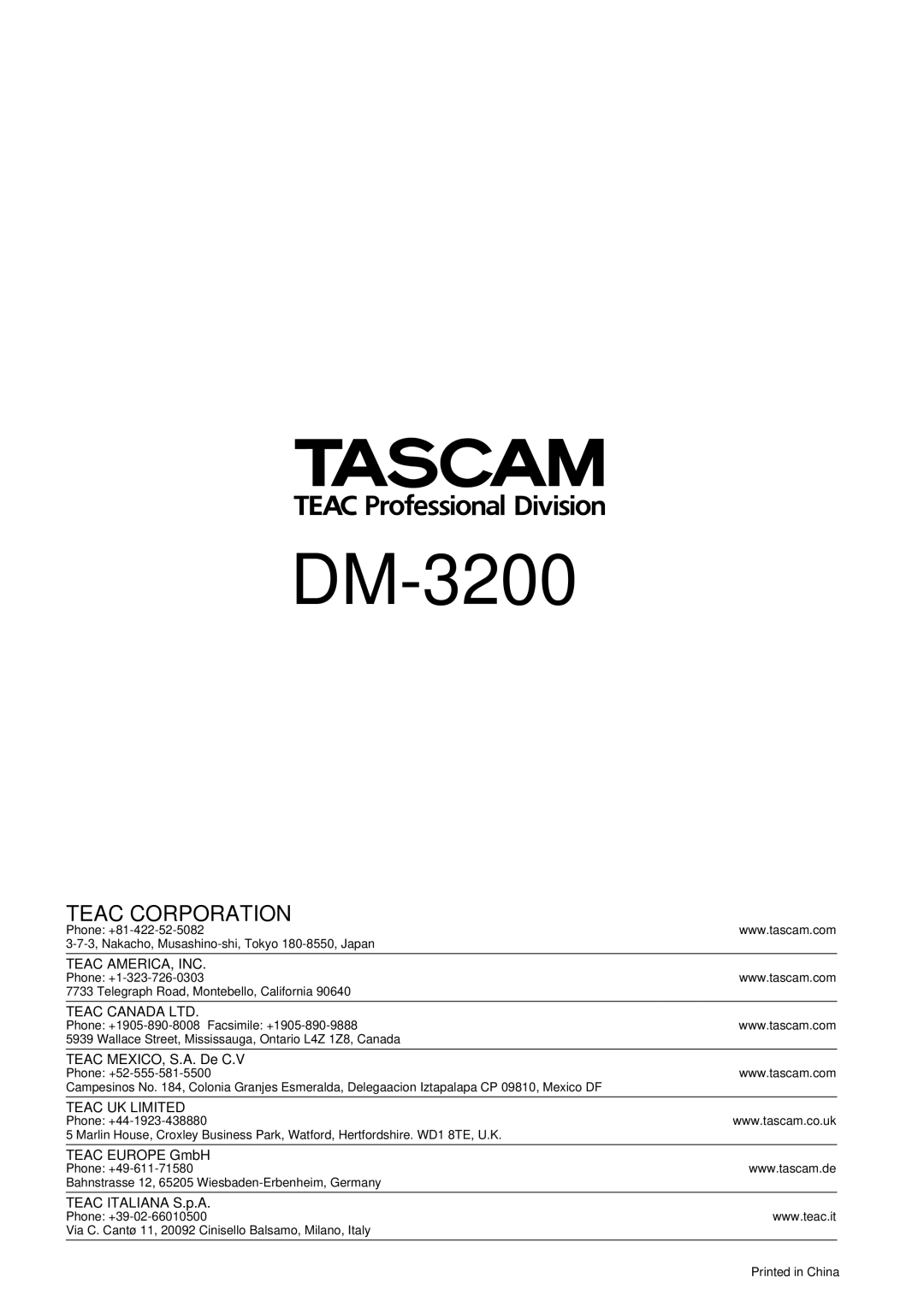 Tascam DM-3200 owner manual 