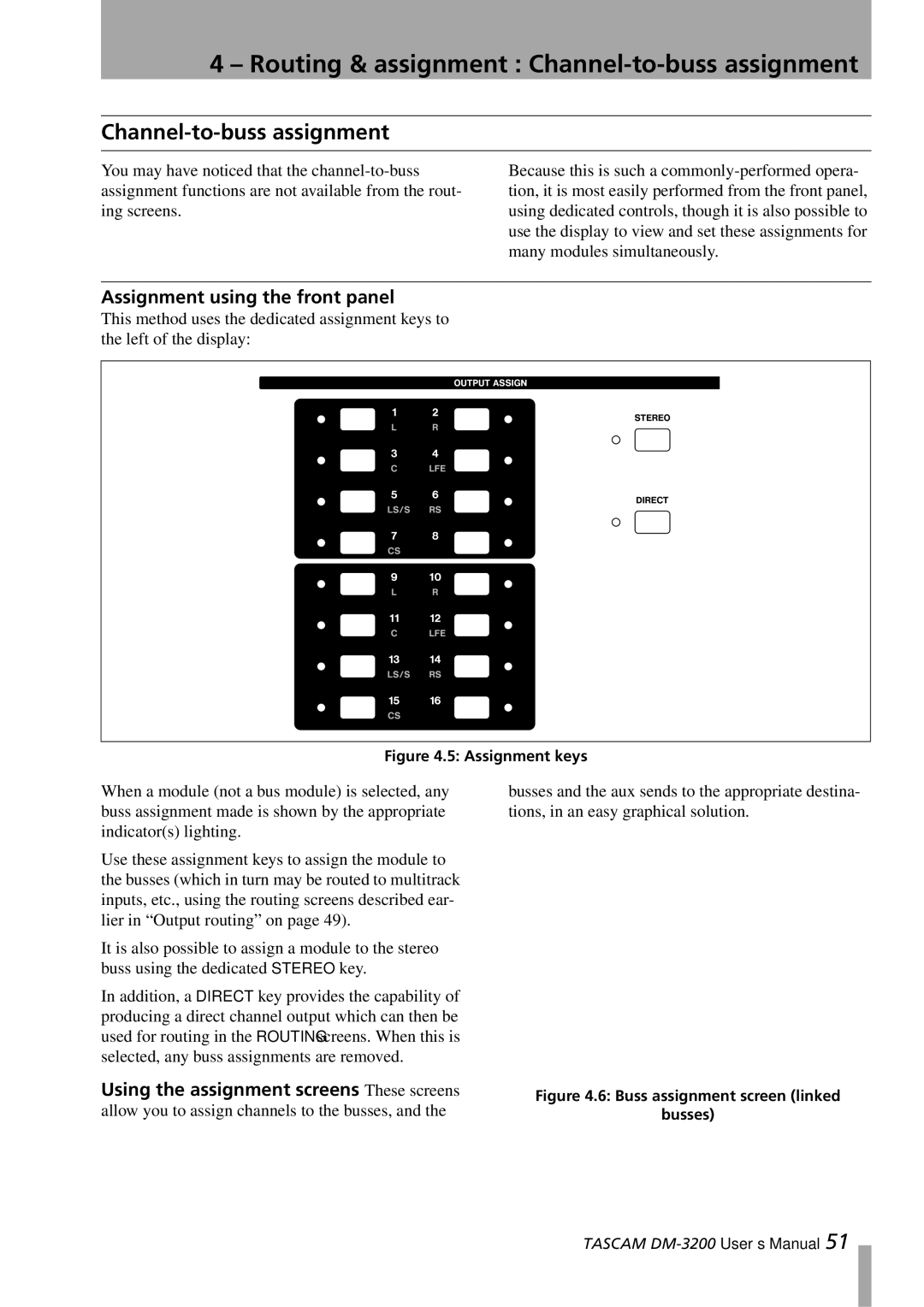 Tascam DM-3200 owner manual Routing & assignment Channel-to-buss assignment, Assignment using the front panel 