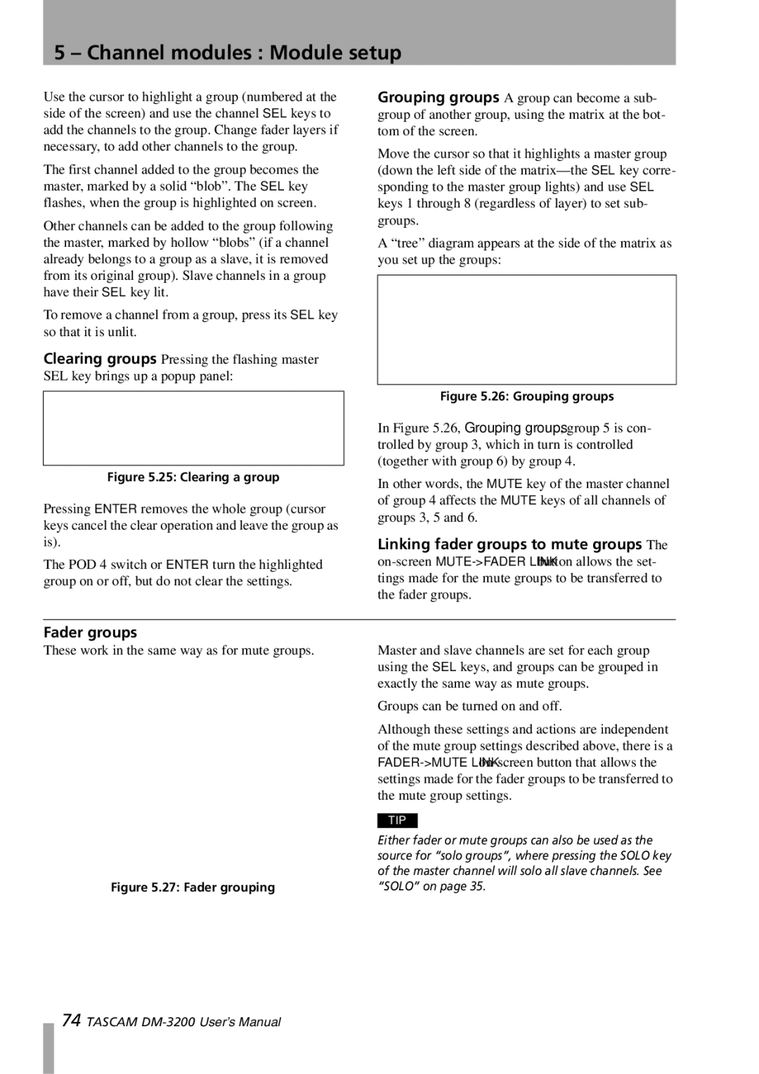 Tascam DM-3200 owner manual Fader groups, Clearing a group 