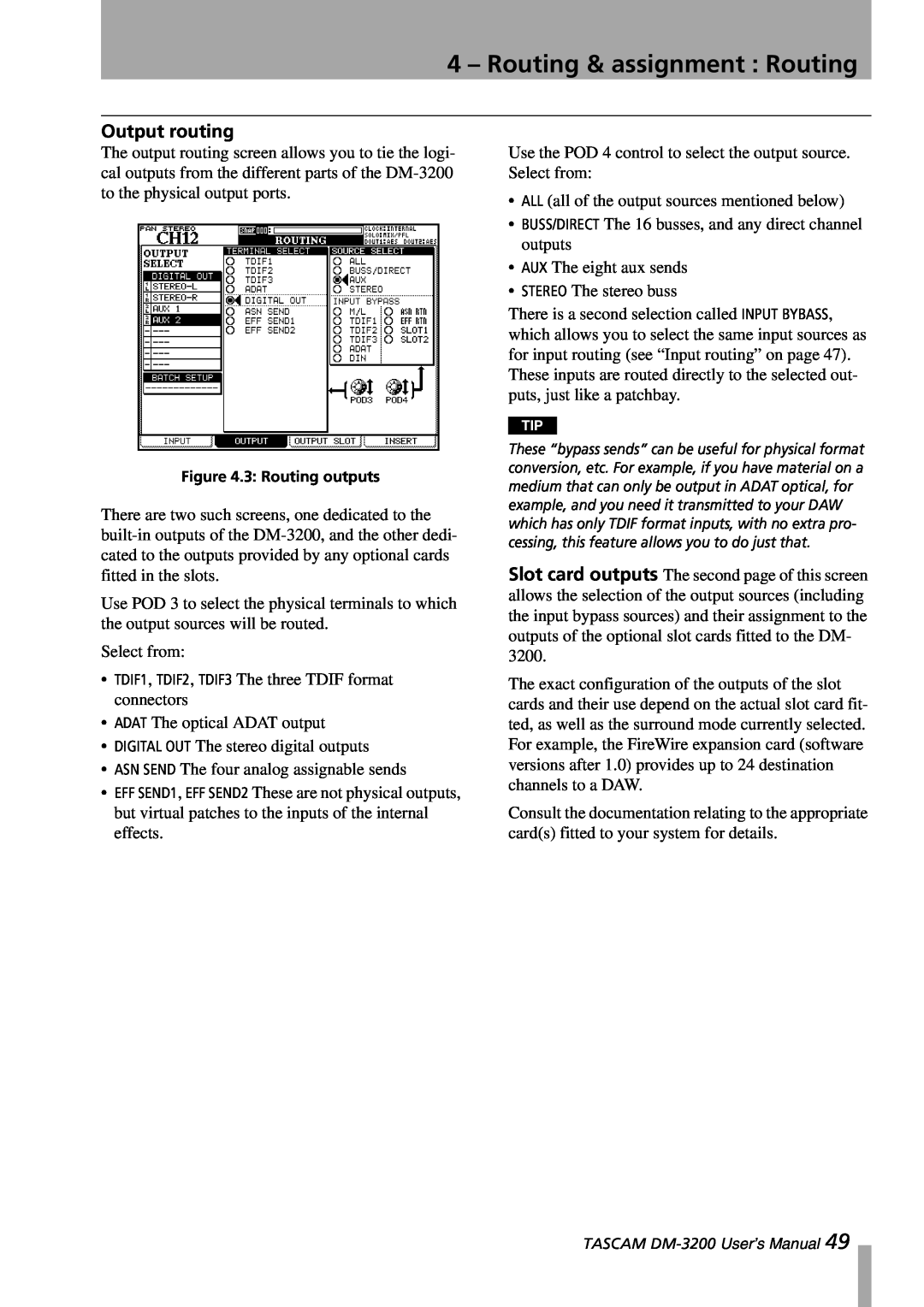 Tascam DM-3200 owner manual Output routing, 4 – Routing & assignment : Routing 