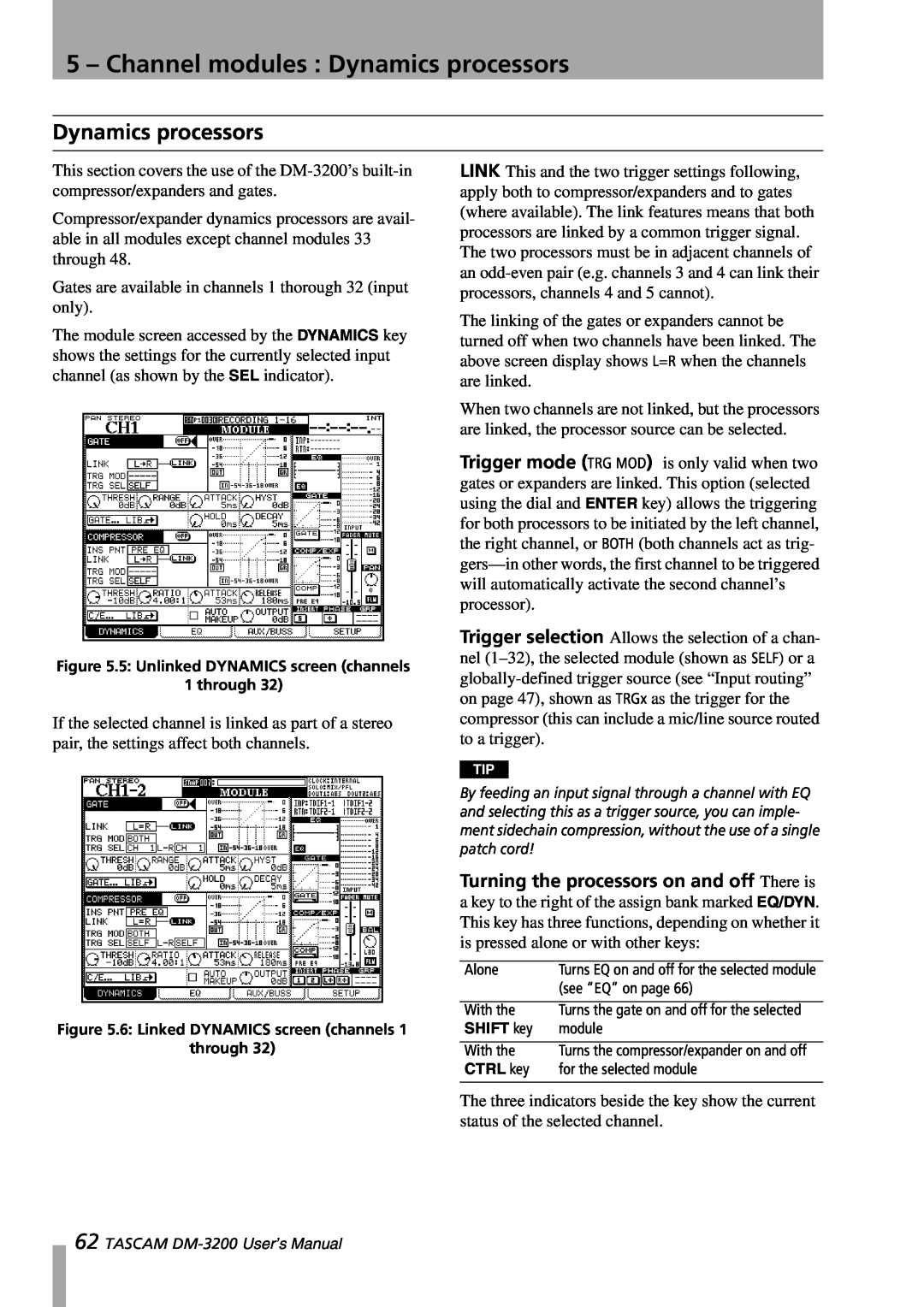 Tascam DM-3200 owner manual 5 – Channel modules : Dynamics processors 