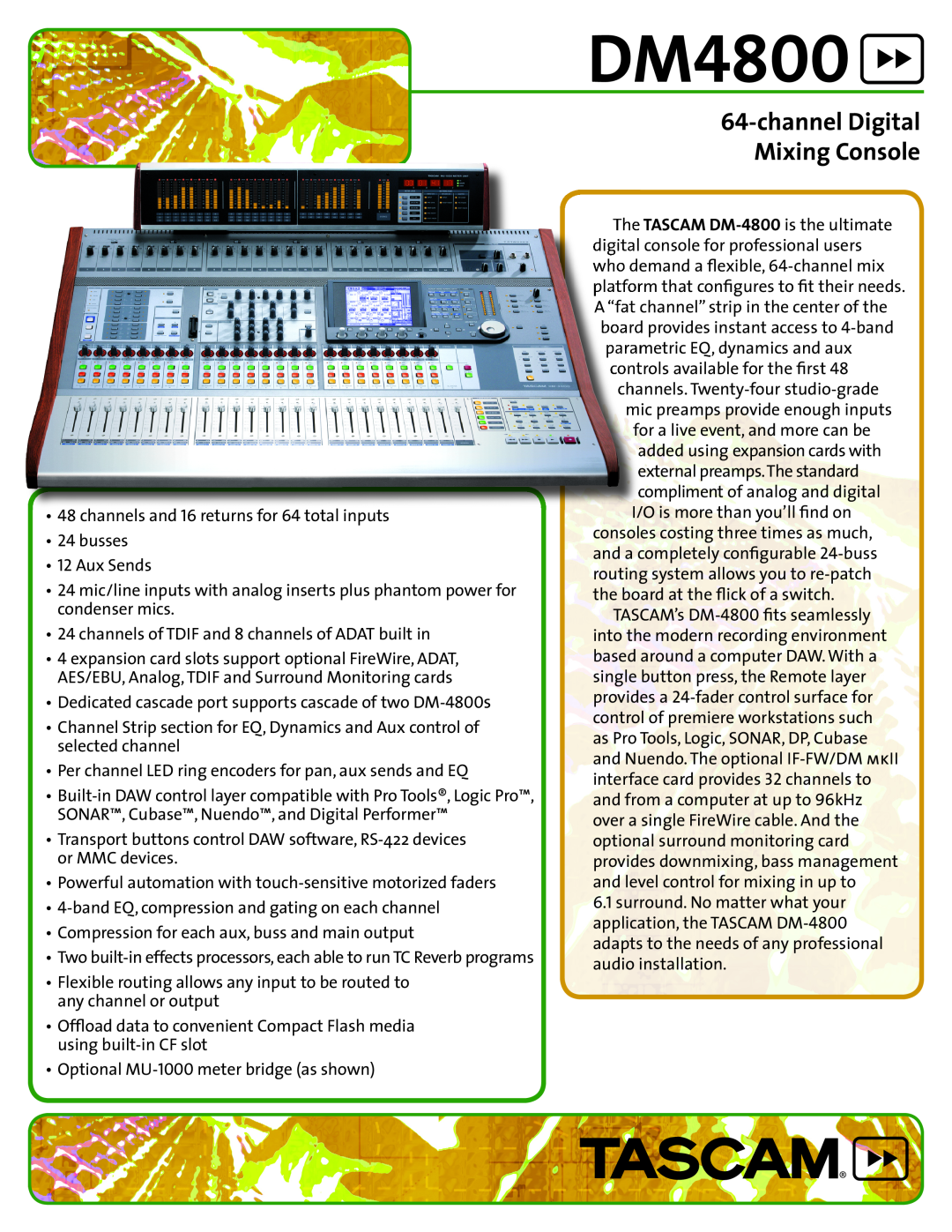Tascam DM-4800 manual DM4800, channel Digital Mixing Console 