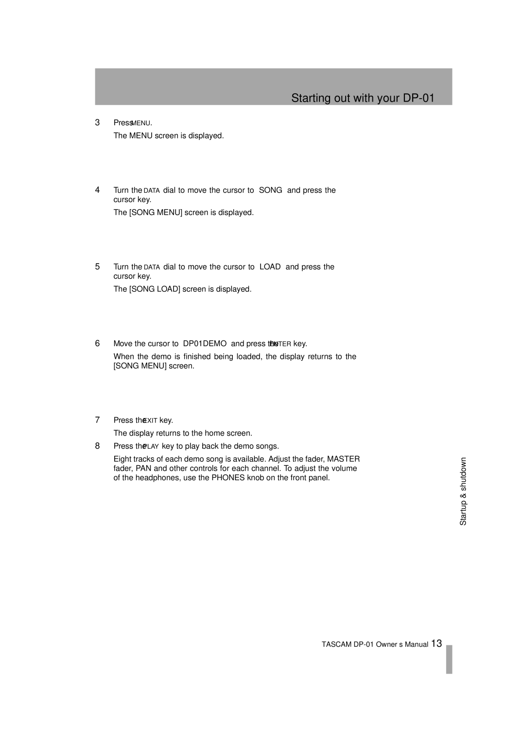 Tascam D00871320A, DP-01FX/CD owner manual Starting out with your DP-01 