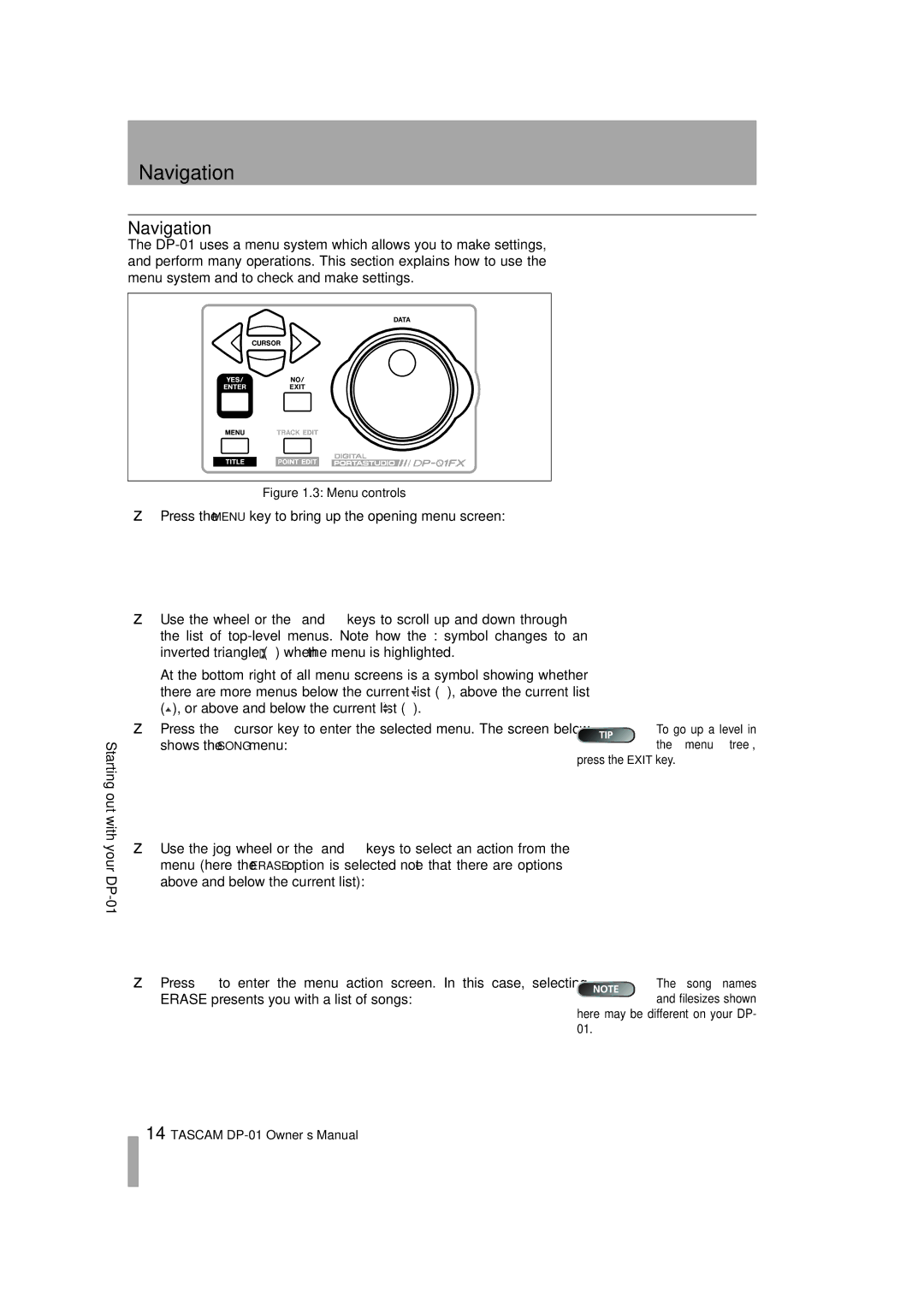 Tascam DP-01FX/CD, D00871320A owner manual Navigation 