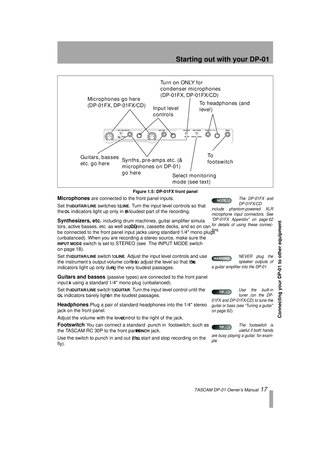 Tascam D00871320A, DP-01FX/CD owner manual Connecting your DP-01 to other equipment 