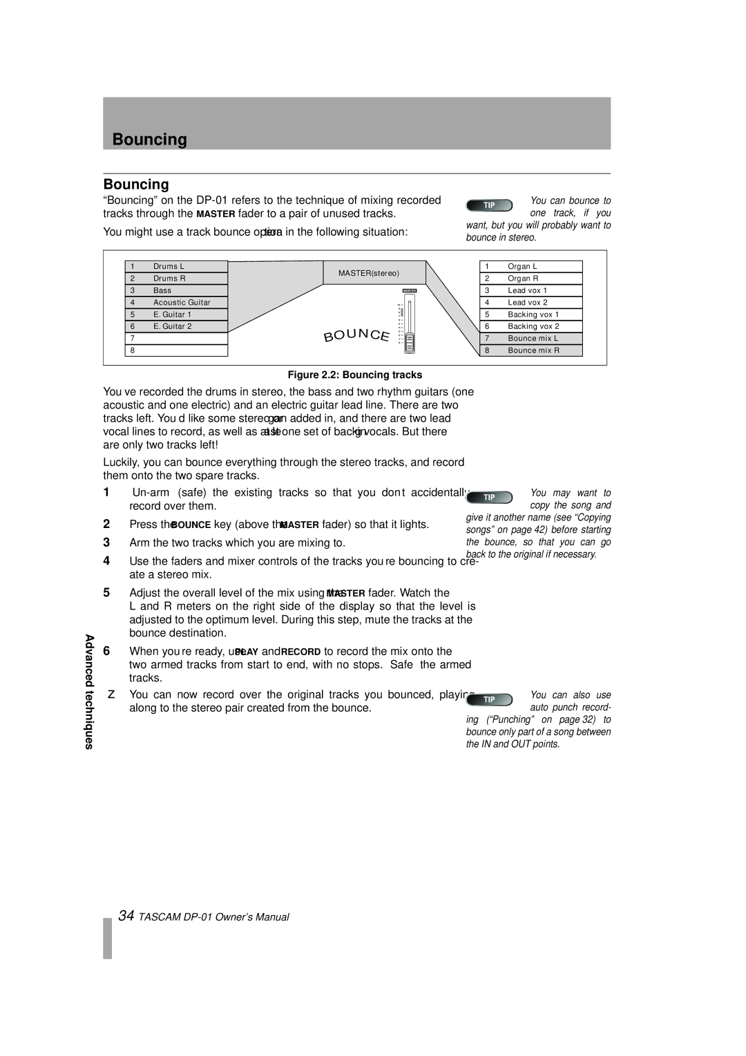 Tascam DP-01FX/CD, D00871320A owner manual Bouncing 