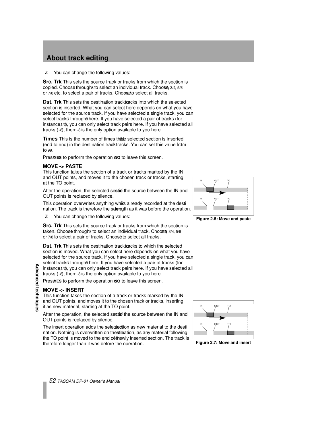 Tascam DP-01FX/CD, D00871320A owner manual Move Paste 