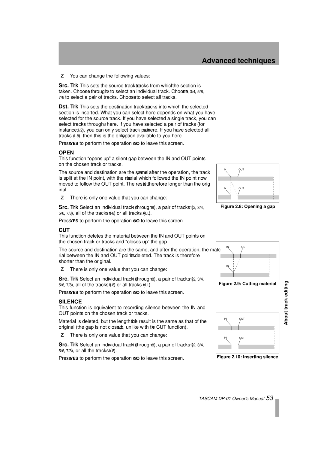 Tascam D00871320A, DP-01FX/CD owner manual Open, There is only one value that you can change 