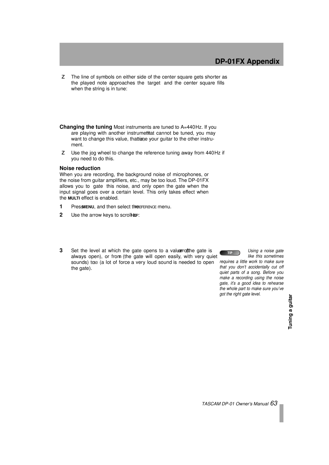 Tascam D00871320A, DP-01FX/CD owner manual Noise reduction 