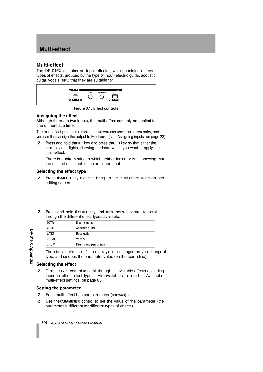 Tascam DP-01FX/CD, D00871320A owner manual Multi-effect 