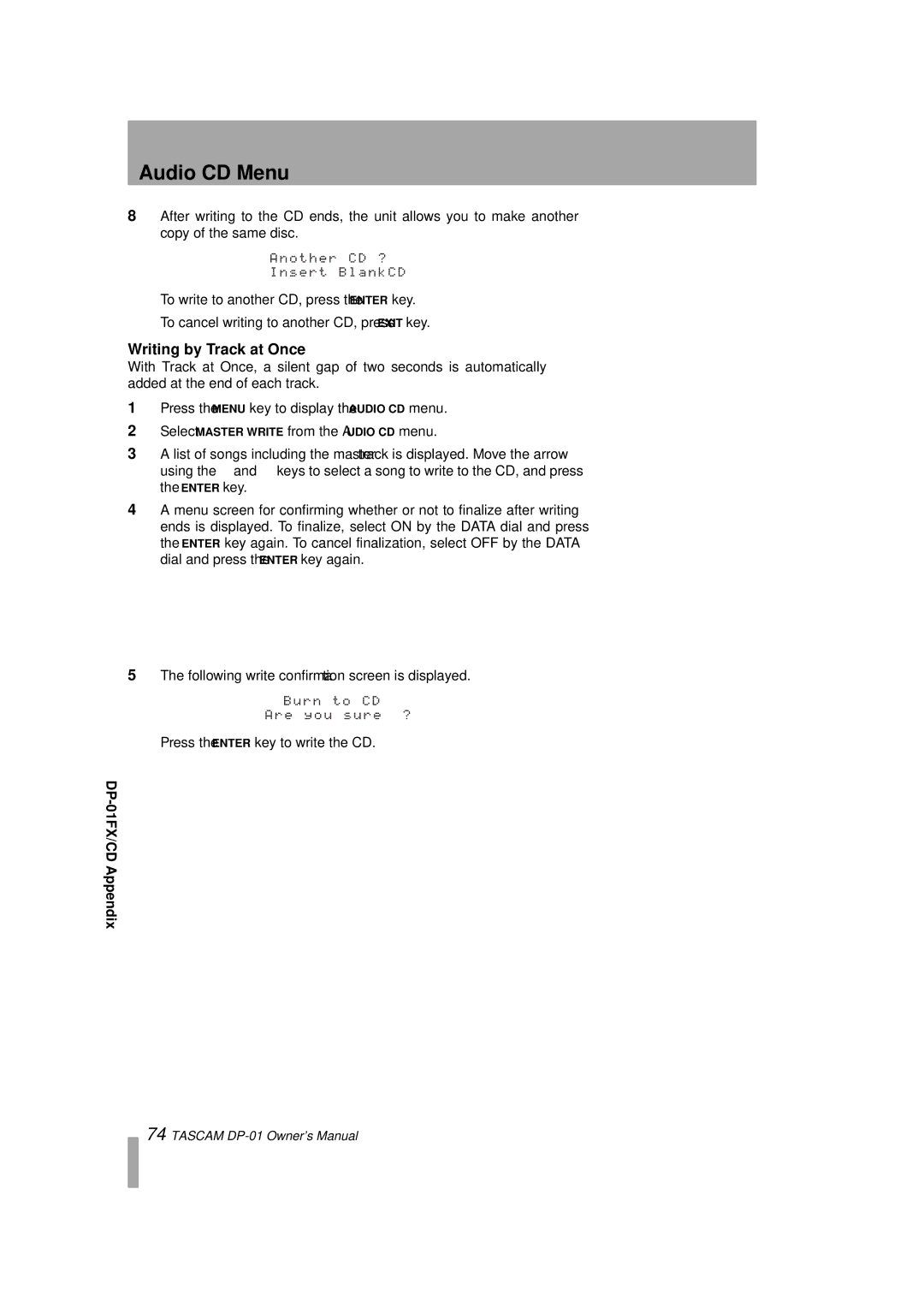 Tascam DP-01FX/CD, D00871320A owner manual Writing by Track at Once 