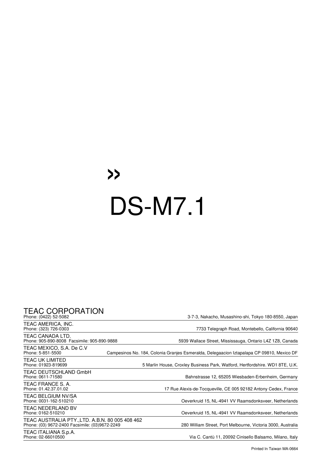 Tascam DS-M7.1 owner manual 