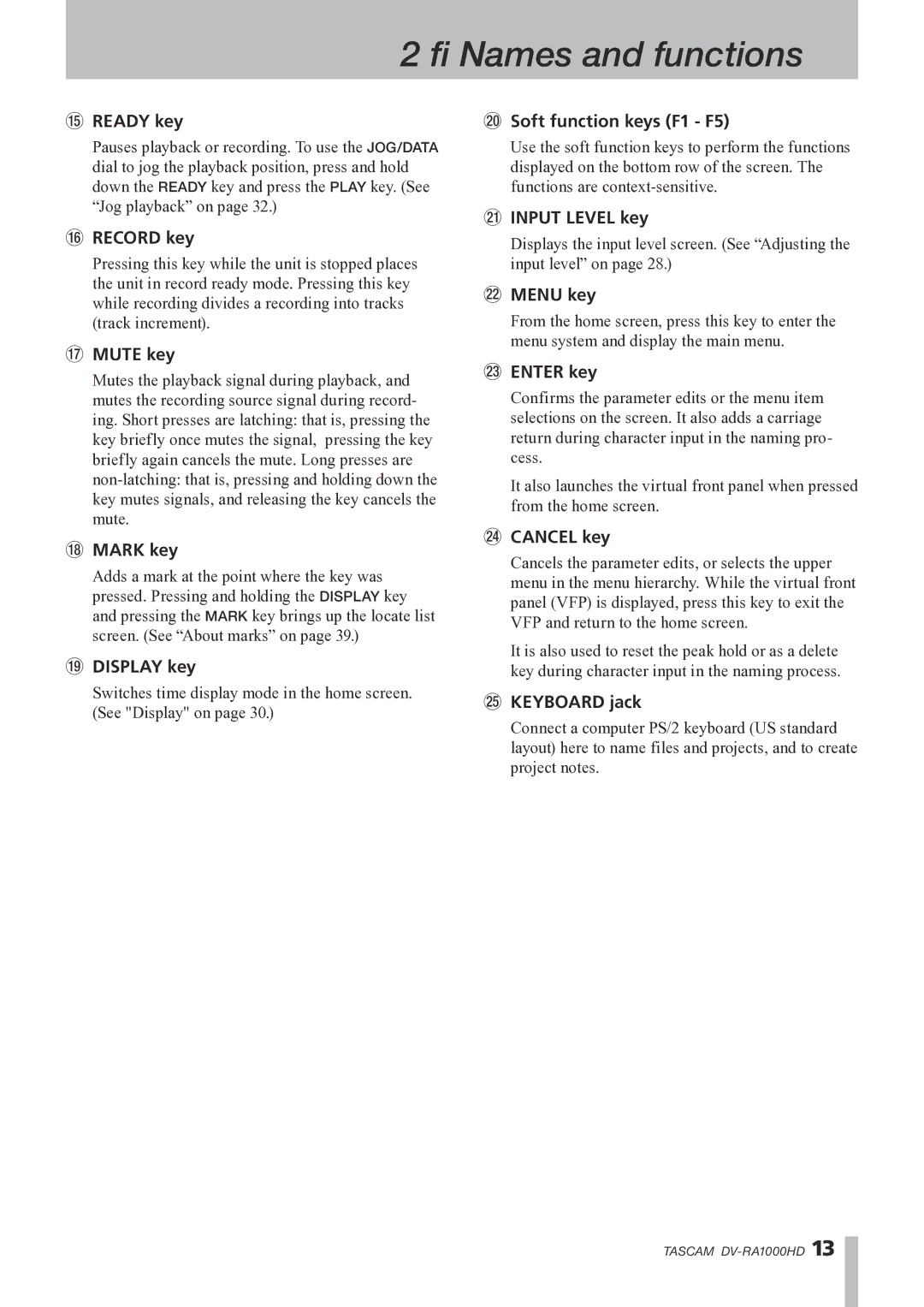 Tascam DV-RA1000HD owner manual Display key 