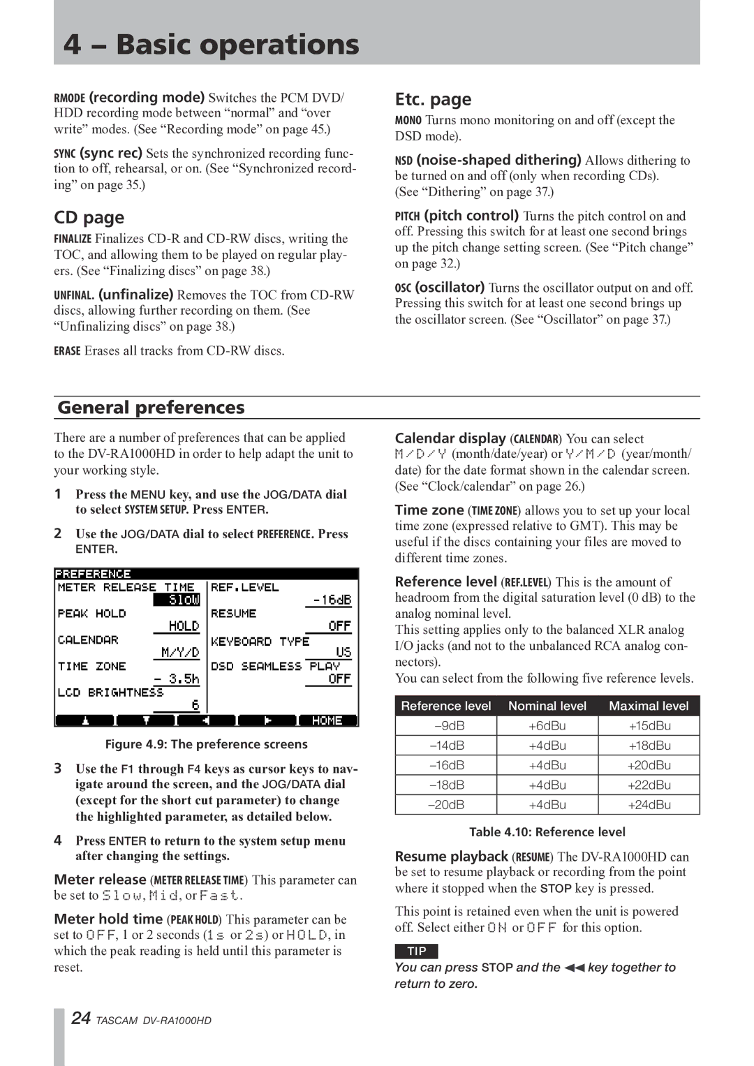 Tascam DV-RA1000HD owner manual Etc, General preferences 