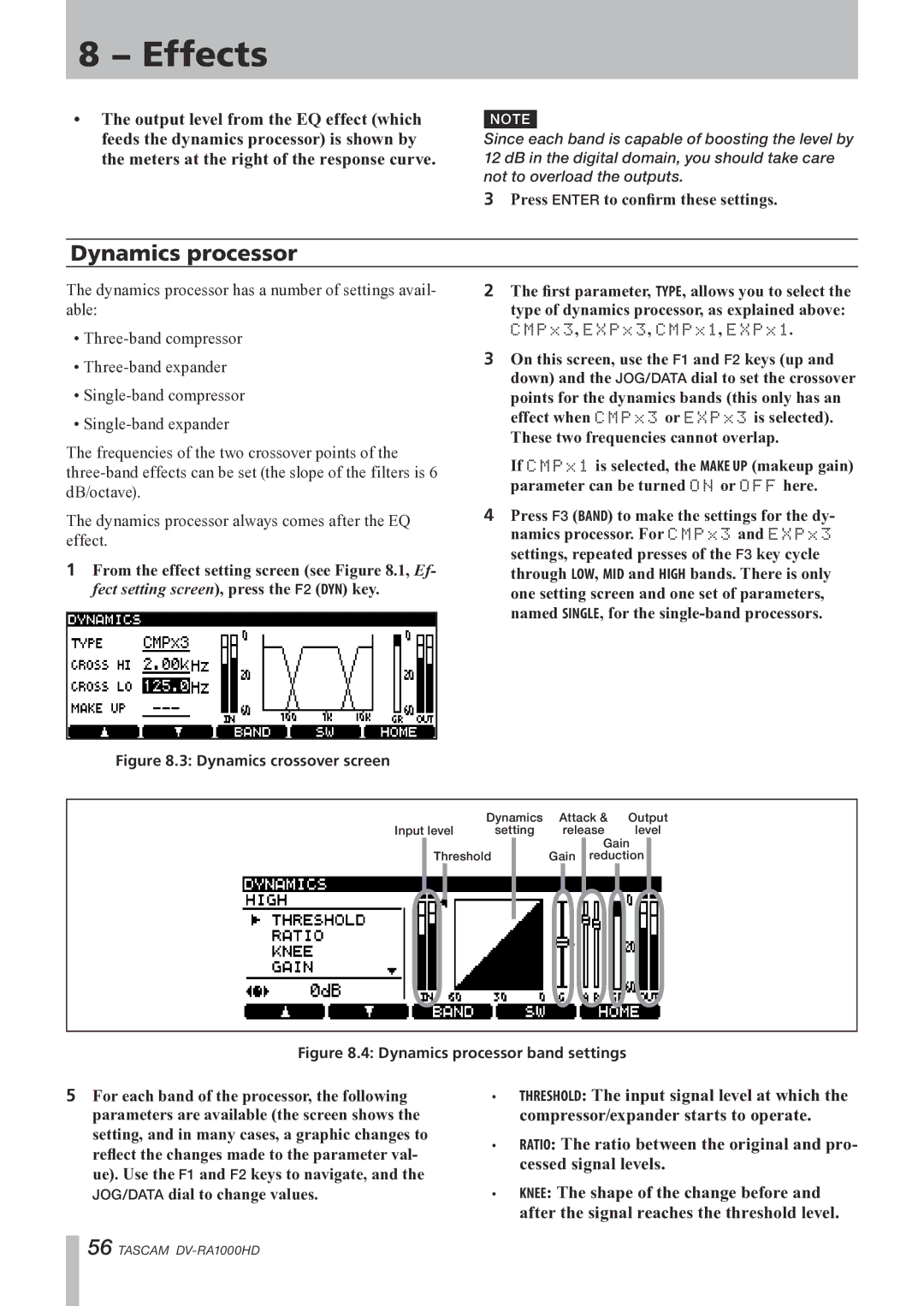 Tascam DV-RA1000HD owner manual Dynamics processor has a number of settings avail- able 