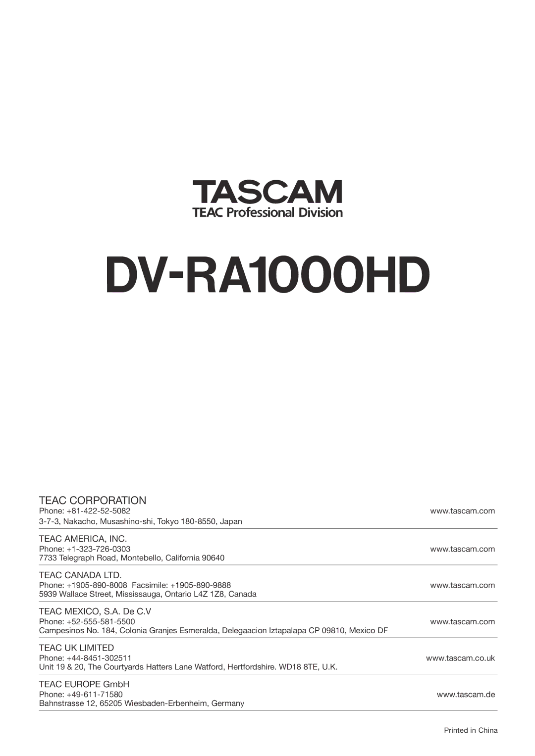 Tascam DV-RA1000HD owner manual 