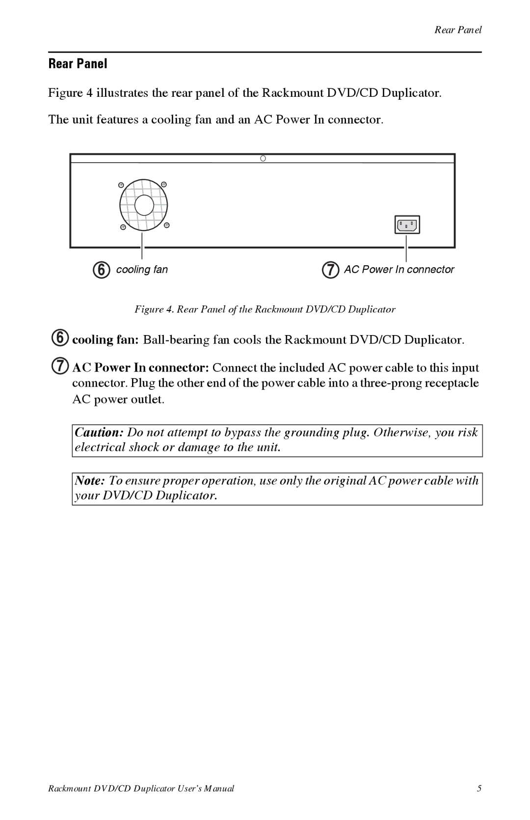 Tascam DV-W11R user manual Rear Panel, AC power outlet 