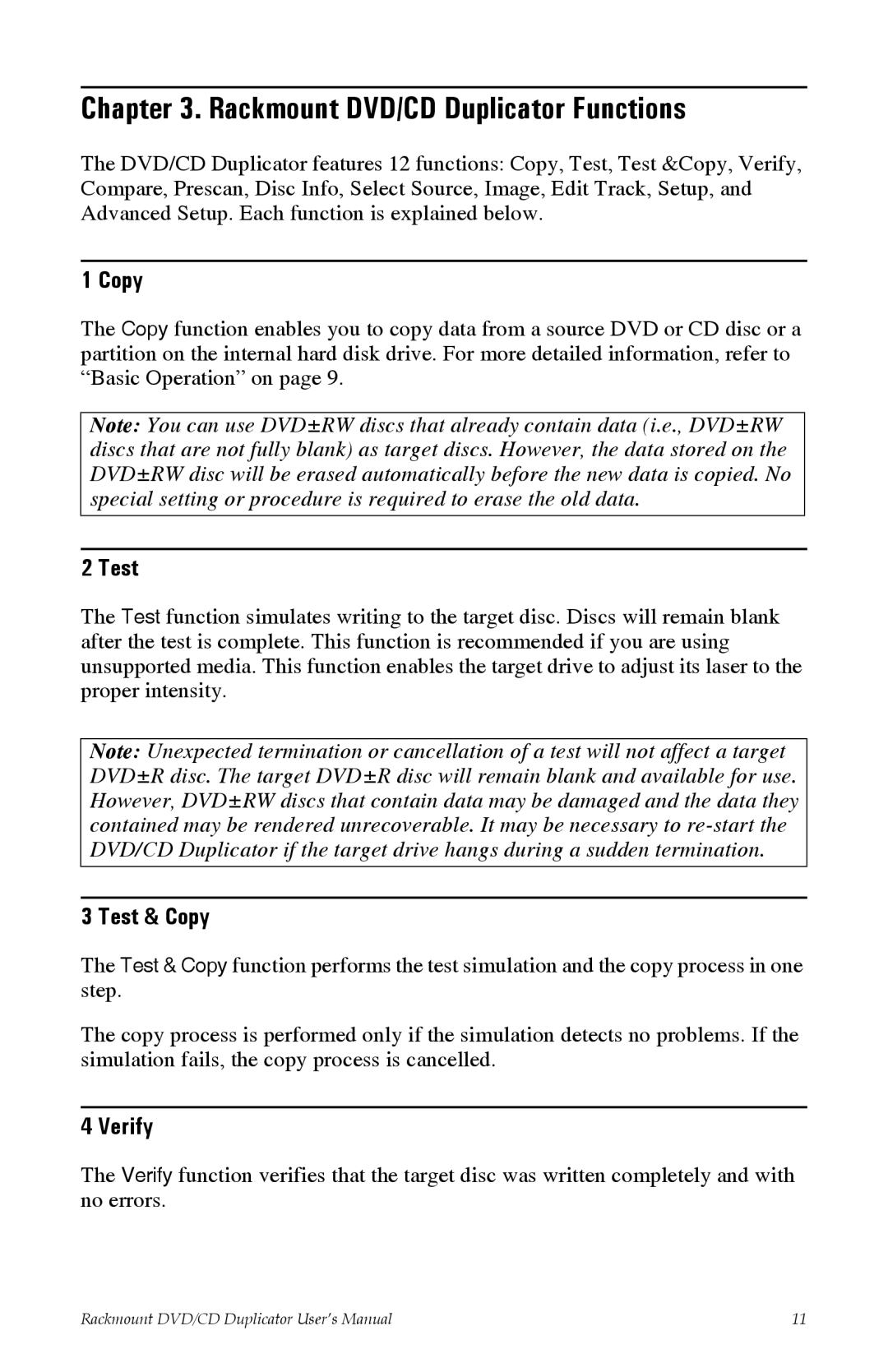 Tascam DV-W11R user manual Test & Copy, Verify 