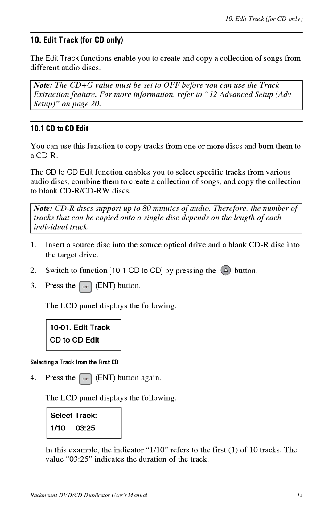 Tascam DV-W11R user manual Edit Track for CD only, CD to CD Edit 