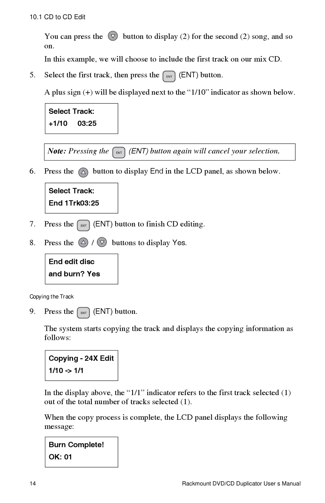 Tascam DV-W11R user manual Select Track +1/10 