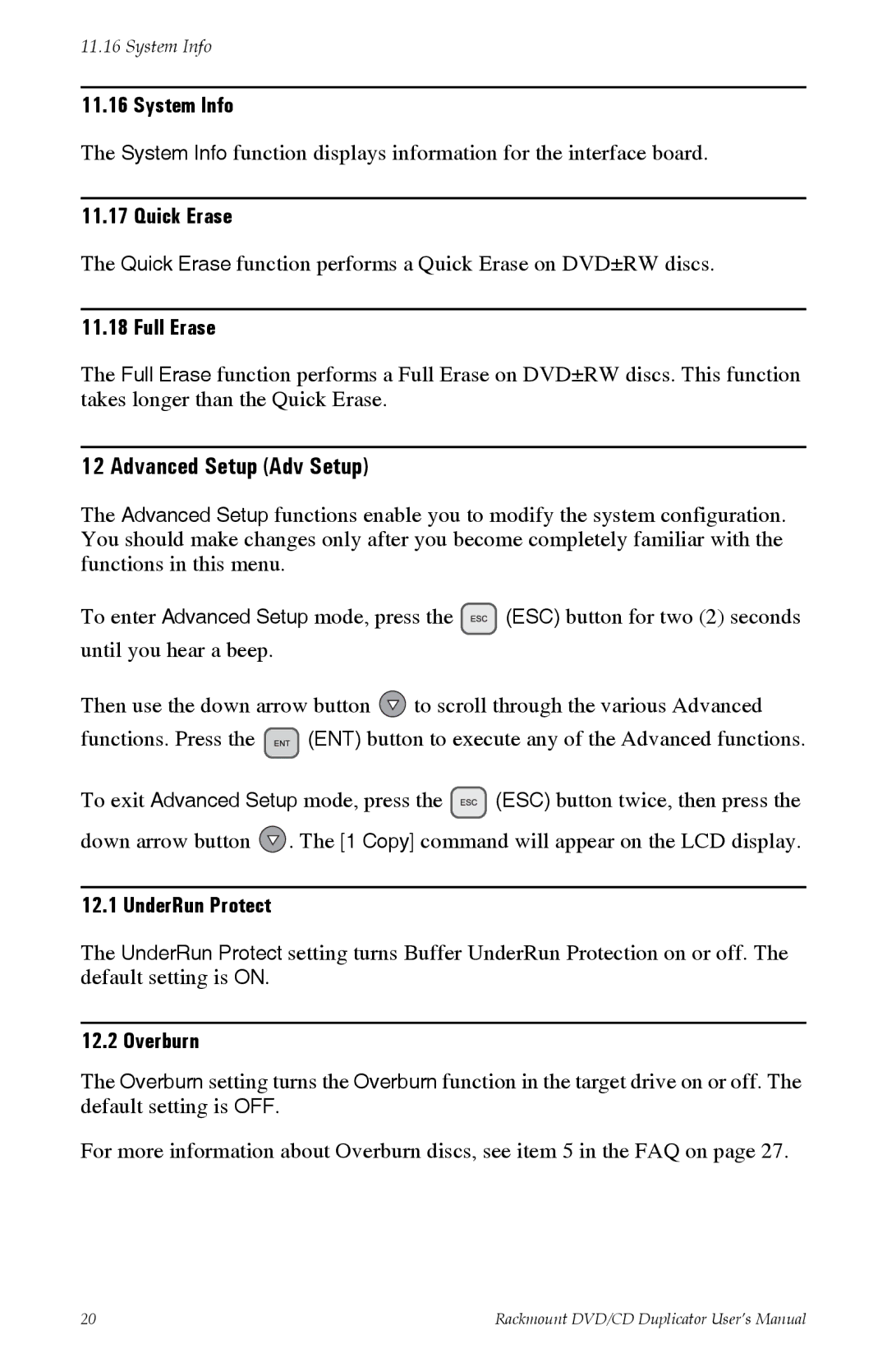 Tascam DV-W11R user manual Advanced Setup Adv Setup 