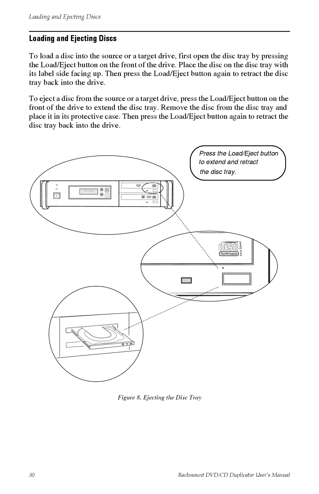 Tascam DV-W11R user manual Loading and Ejecting Discs, Ejecting the Disc Tray 